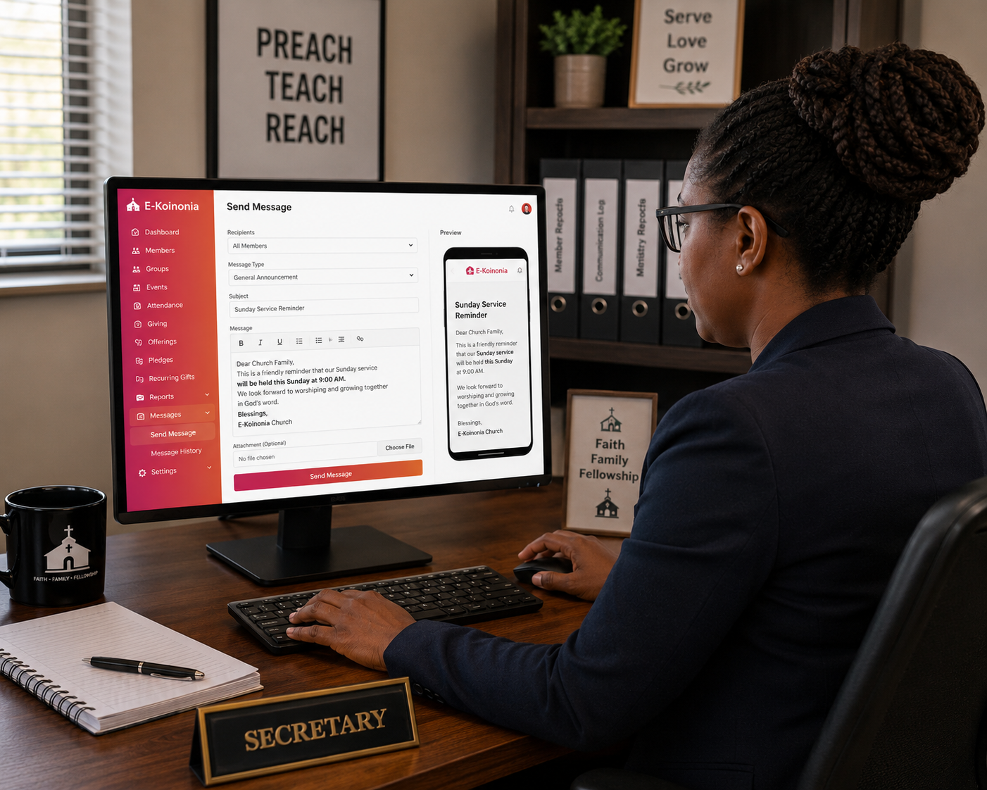 Secretary sending messages